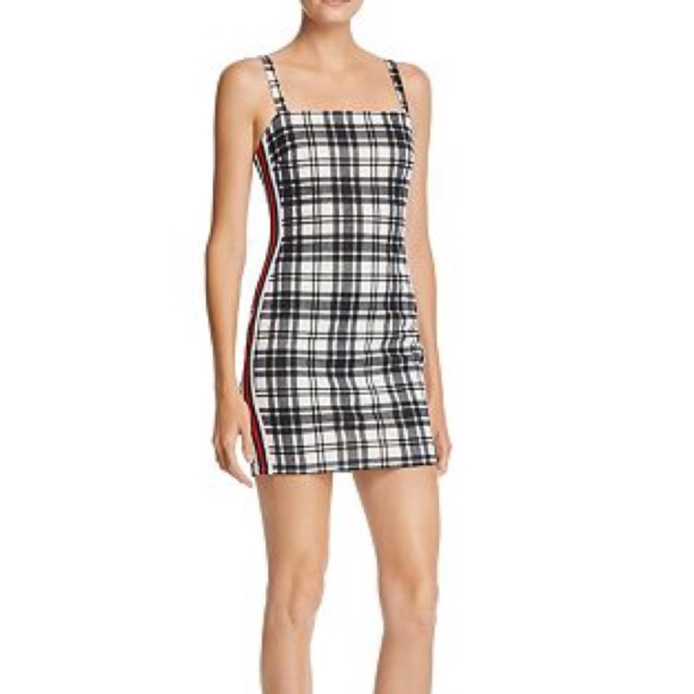 Sunset & Spring Plaid Side Stripe Mini Dress